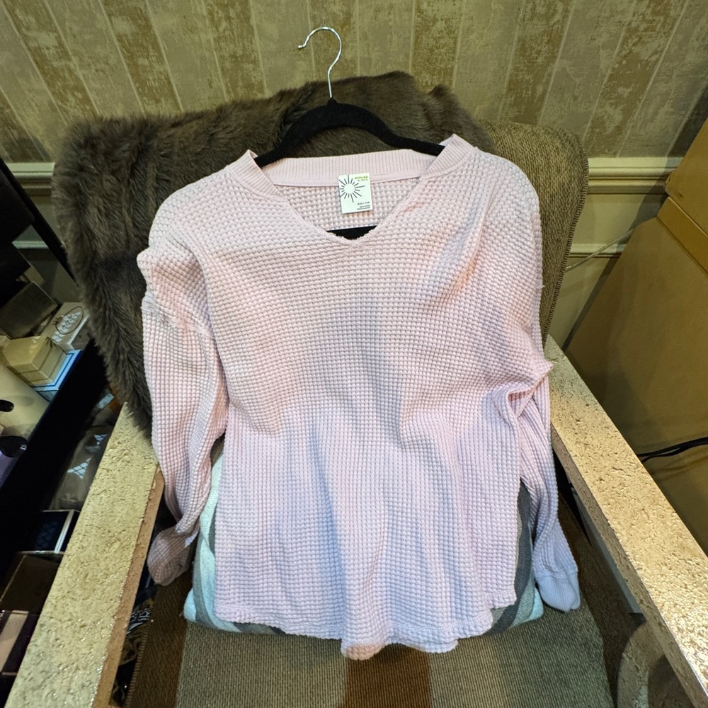 Aeerie‎ Pink Waffle Knit Long Sleeve Top XXS